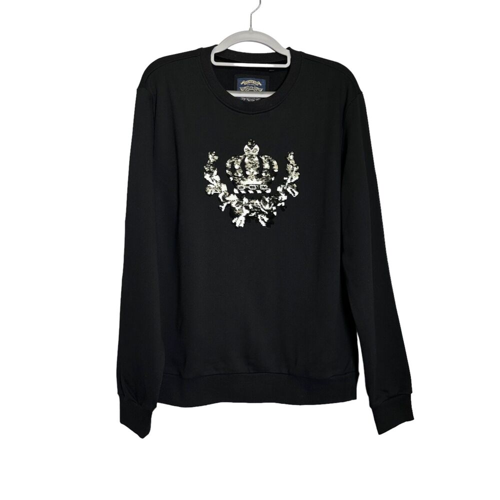Xios New York Womens Sweatshirt Pullover Size L Crew Neck Imperial Sequin Crown